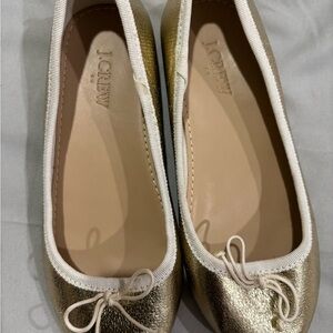 J. Crew Metallic Gold Flats with Bow